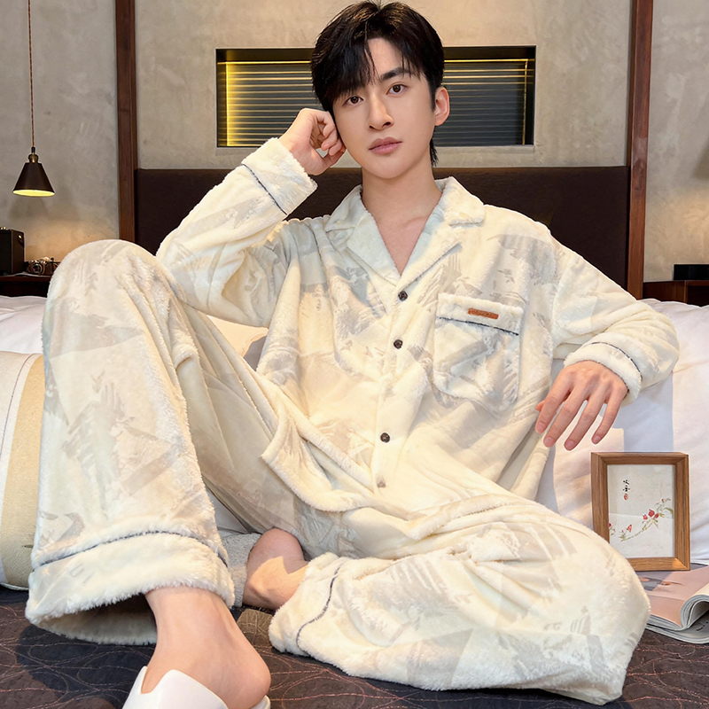2025新款男士睡衣秋冬季冬天款珊瑚绒加绒加厚保暖大码学生家居服