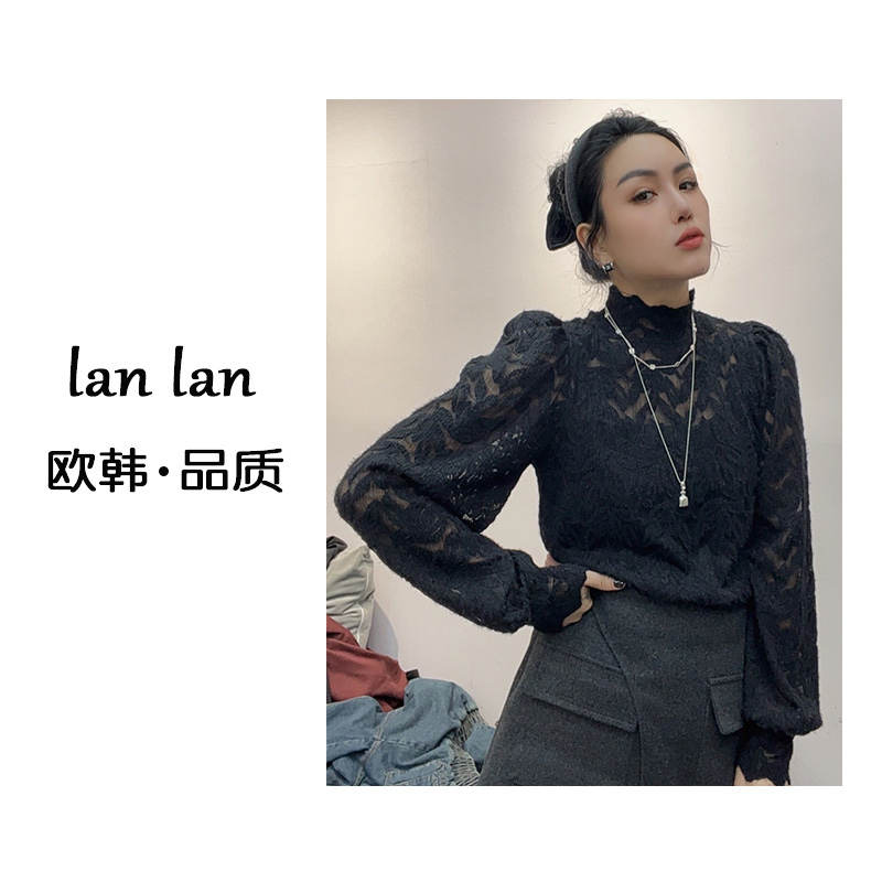 琪琪-冬上新【公主袖蕾丝衫】83397韩版小中领蕾丝衫洋气高级气质款