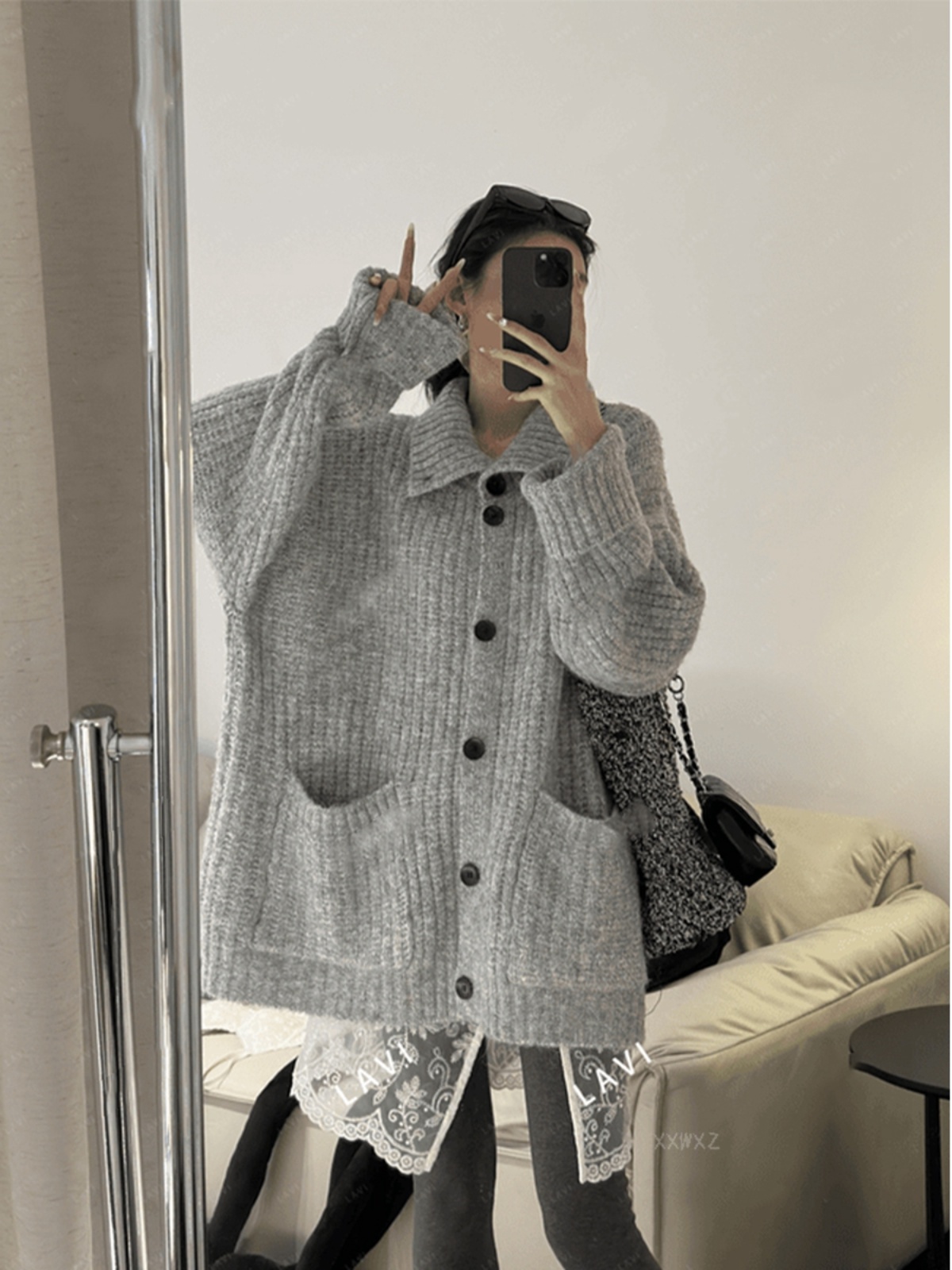 韩系慵懒风高领开衫毛衣女外套春秋装高级感宽松软糯针织加厚上