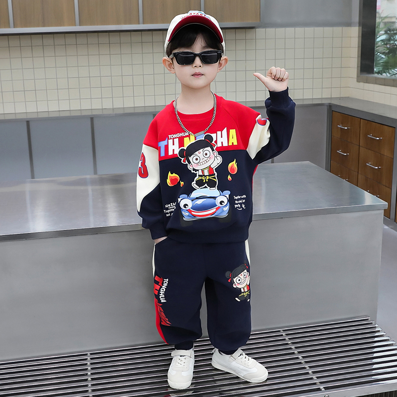 哪吒衣服男童套装2025新款时髦小男孩春秋冬装男宝宝儿童加绒卫衣