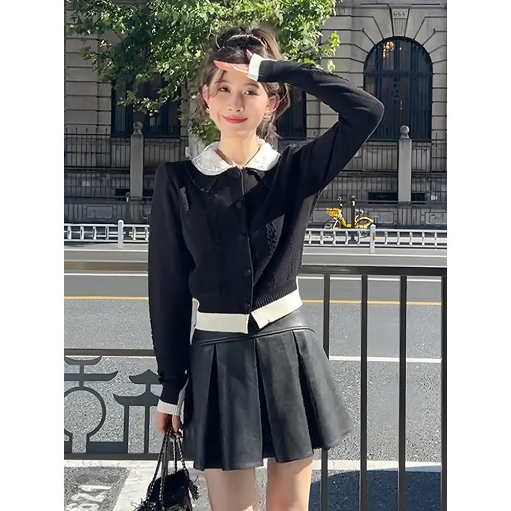 小香风撞色拼接长袖针织开衫女2025早秋季女款衬魔西女王针织衫