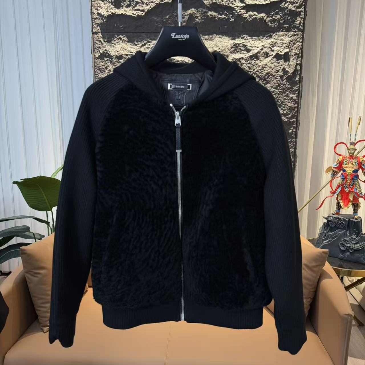 【皮毛一体鹅绒】高端新款皮毛一体针织连帽鹅绒夹克F9007