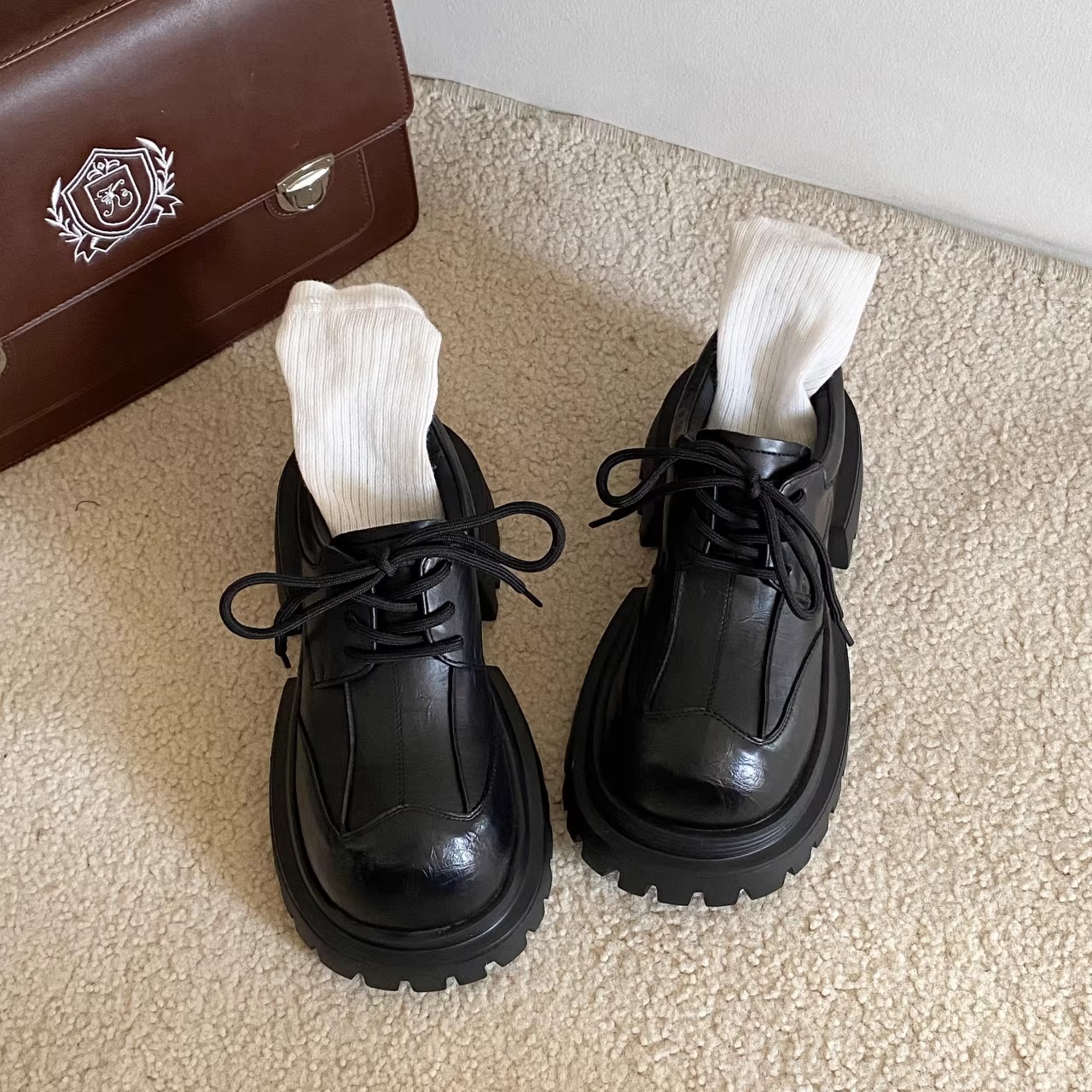 英伦风厚底小皮鞋女2025年秋季新款复古jk配裙子大头粗跟增高单鞋