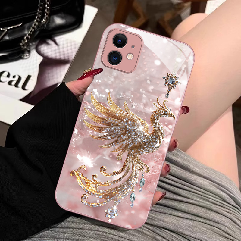 金钻凤凰苹果11手机壳轻奢新款耐脏玻璃壳散热金属漆全包防摔