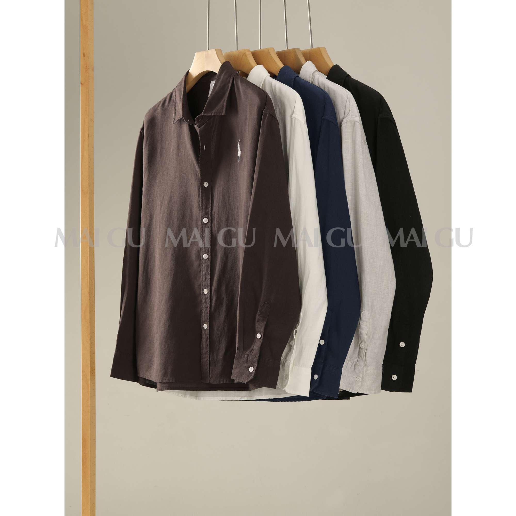 【MIAGU】男女高定老钱风亚麻天丝刺绣衬衫慵懒松弛感时尚翻领衬衣