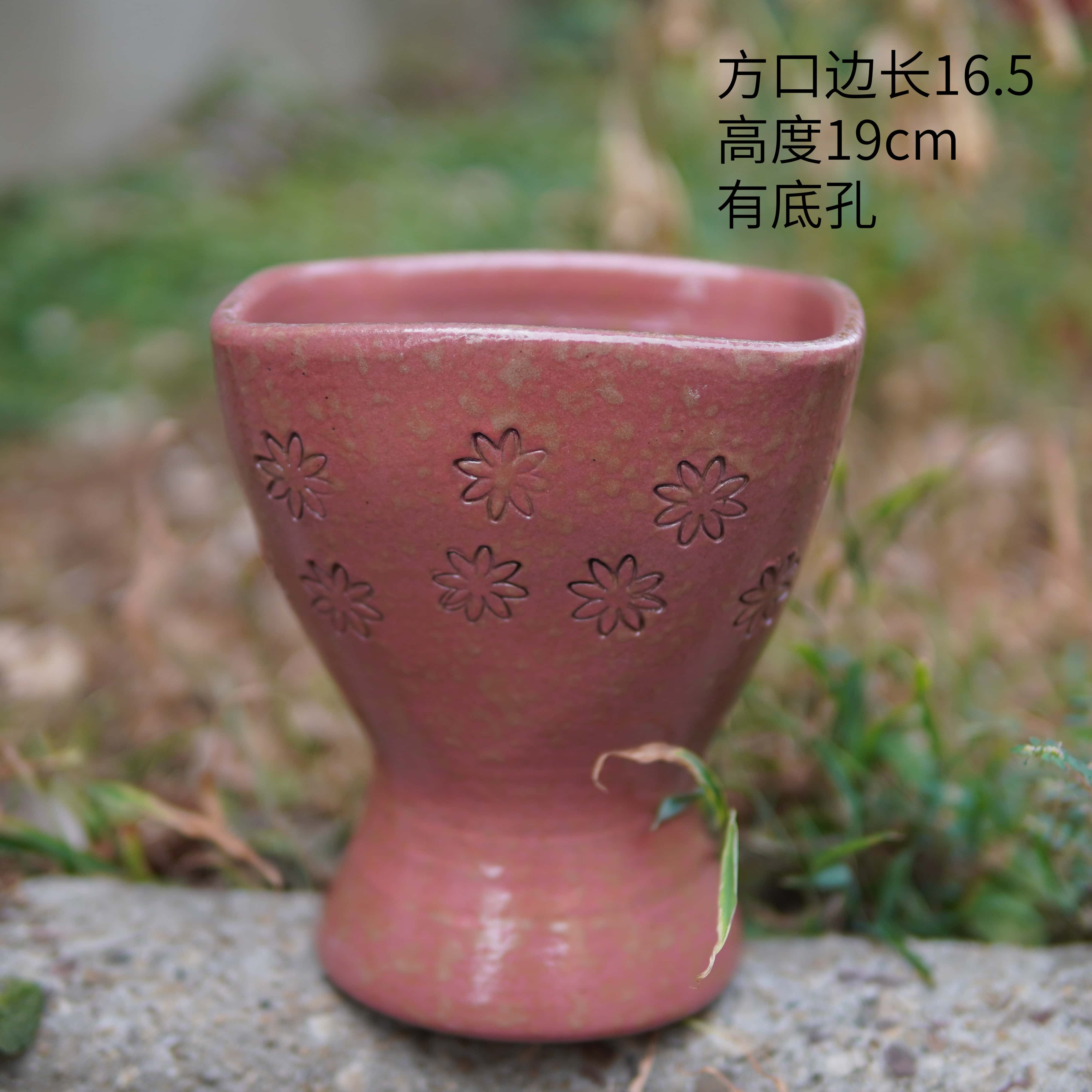 A154天方地圆手工粗陶花盆花园装饰宜兴紫砂庭院装饰多肉花盆吊兰