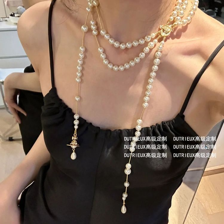 合金项链 复古多层叠戴珍珠项链女新款爆款网红小众轻