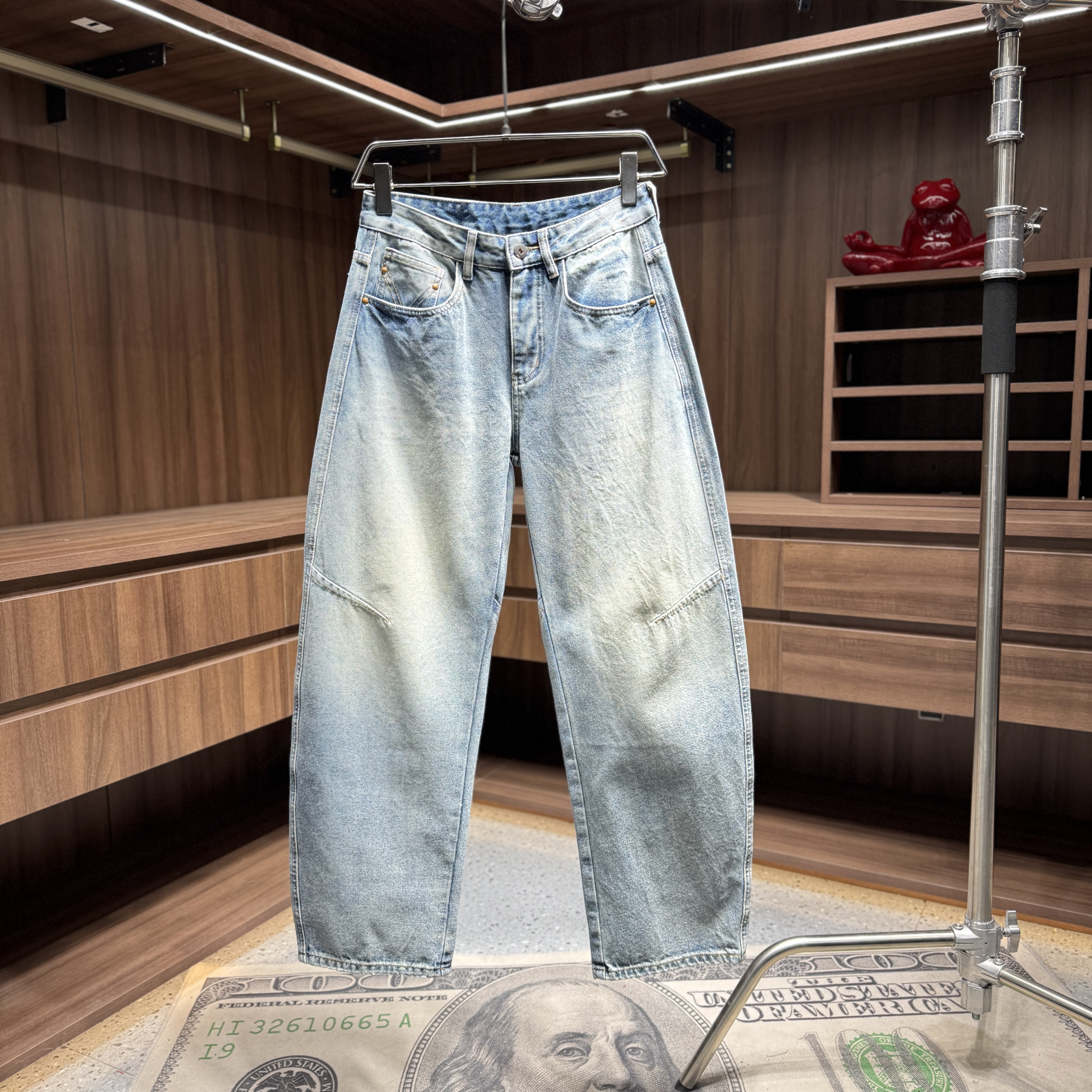 25315美式复古水洗牛仔裤新款裤子冬季加厚休闲宽松直筒微弯刀裤