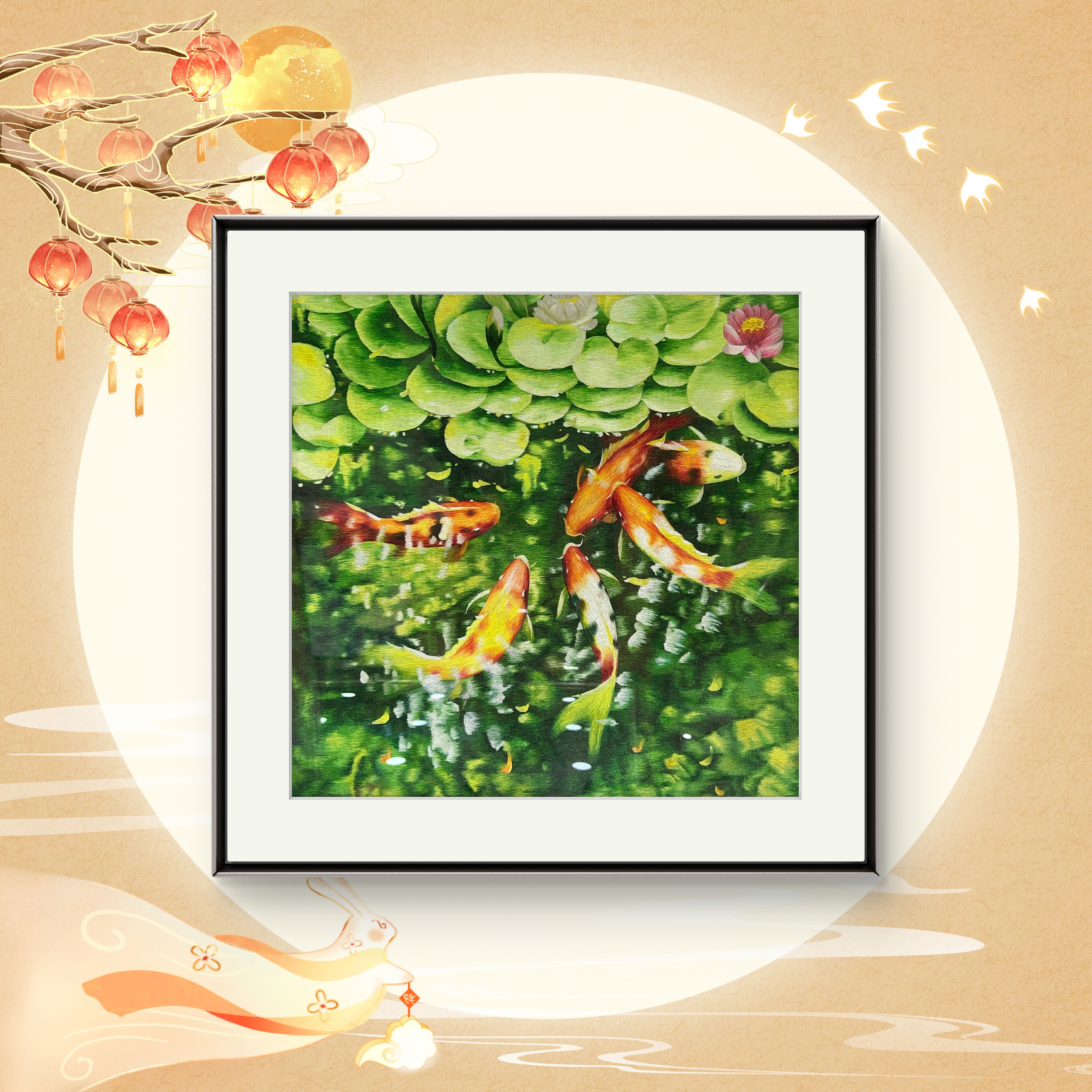 ZP手工非遗苏绣宝应乱针绣动物系列鱼4可挂办公室餐厅玄关送画框