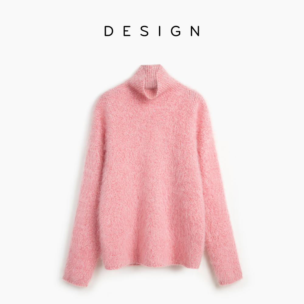 满是气质舒服品味~高领贵妃粉羊绒衫女宽松慵懒风羊绒毛衣冬新款