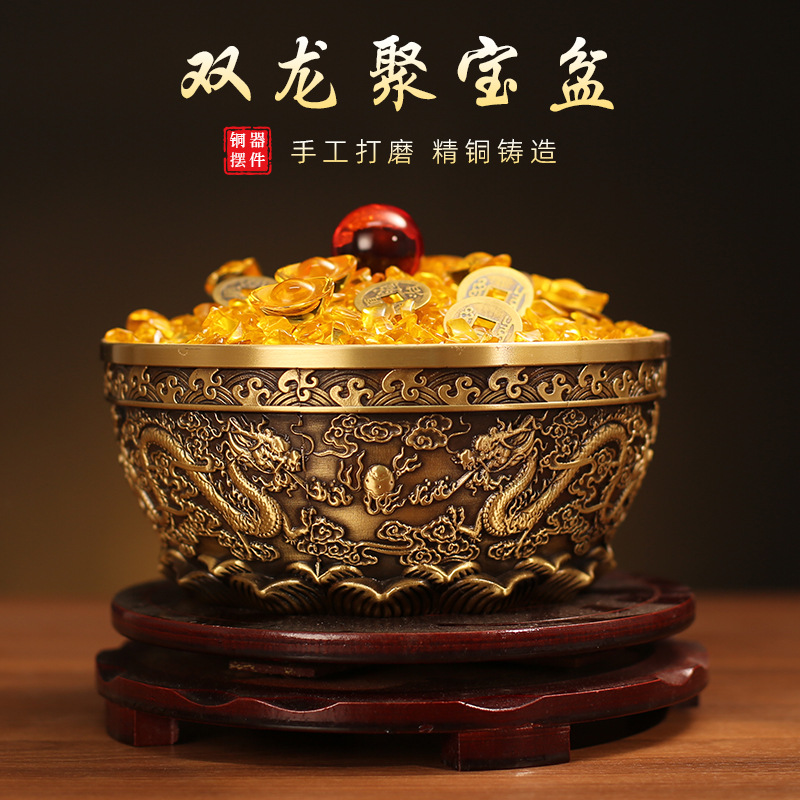 高端复古双龙黄铜茶洗缸百福缸桌面礼物茶道2025茶具茶渣缸最新款