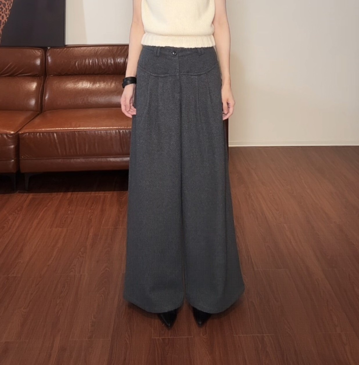 韩系小个子日常通勤灰色阔腿裤女2025秋季款高腰时尚显瘦气质西裤