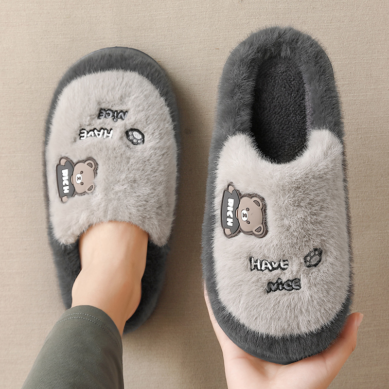 小熊棉拖鞋男款2025新款秋冬季室内家居保暖防滑毛毛拖鞋女