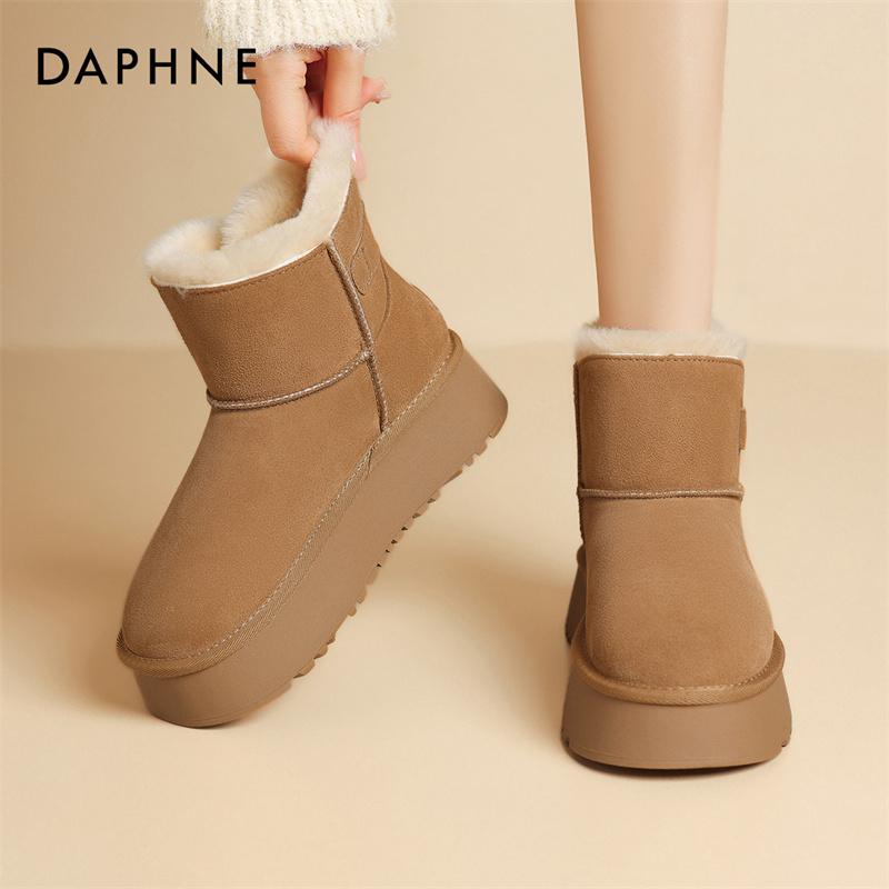 达芙妮雪地靴女2025冬季新款棉鞋加绒加厚女士保暖鞋外穿百搭厚底