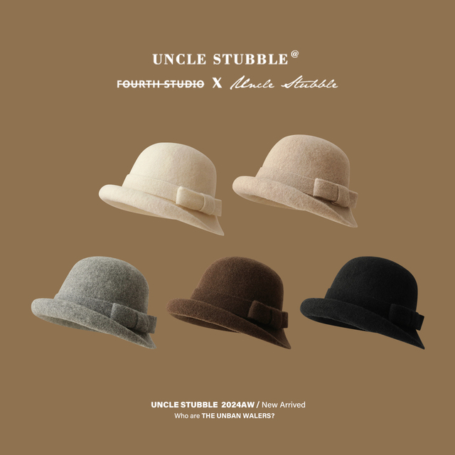 高级感卷边毛呢礼帽女法式复古蝴蝶结渔夫帽优雅高贵千金风帽子冬