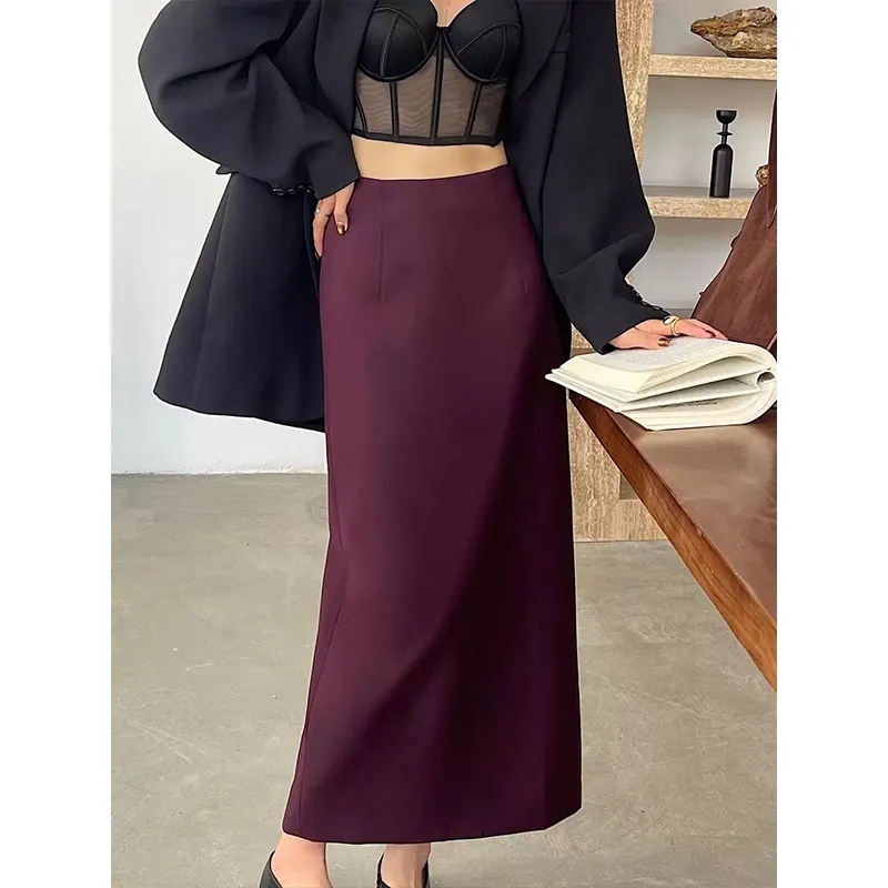 （两个裙长）气质百搭显瘦高腰开叉a字版型秋冬新品中长款半身裙女2