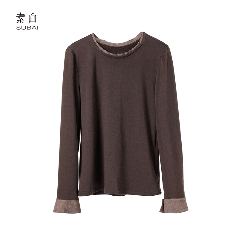 素白马乖【卡布奇诺】T01783拼接打底衫柔软亲肤舒适百搭上衣