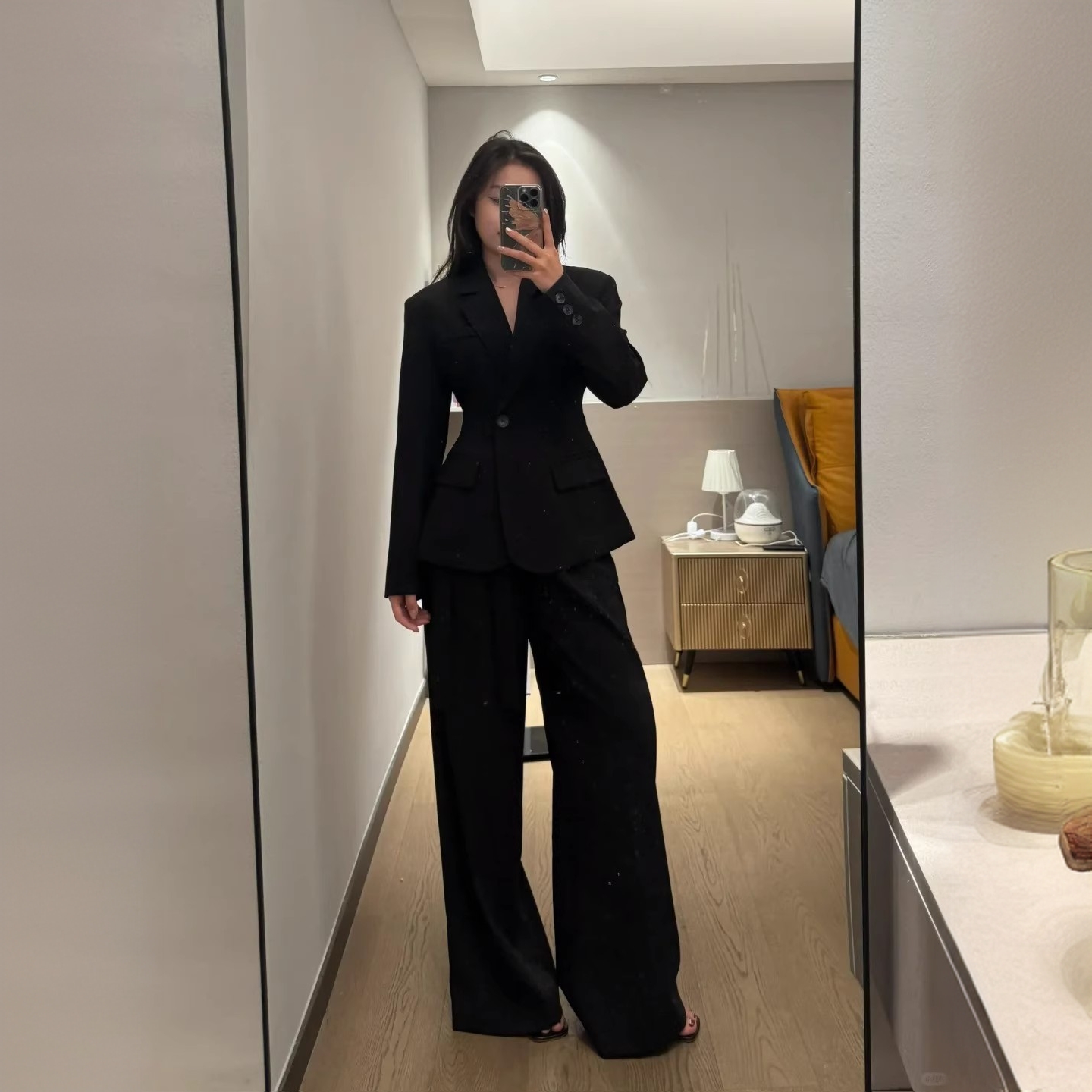 大码高级感职业西装套装女春秋胖mm气质轻奢收腰西装阔腿裤两件套