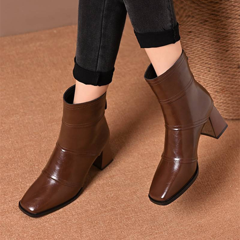 法式复古切尔西靴2025秋冬气质高跟马丁靴粗跟加绒保暖短靴女皮靴