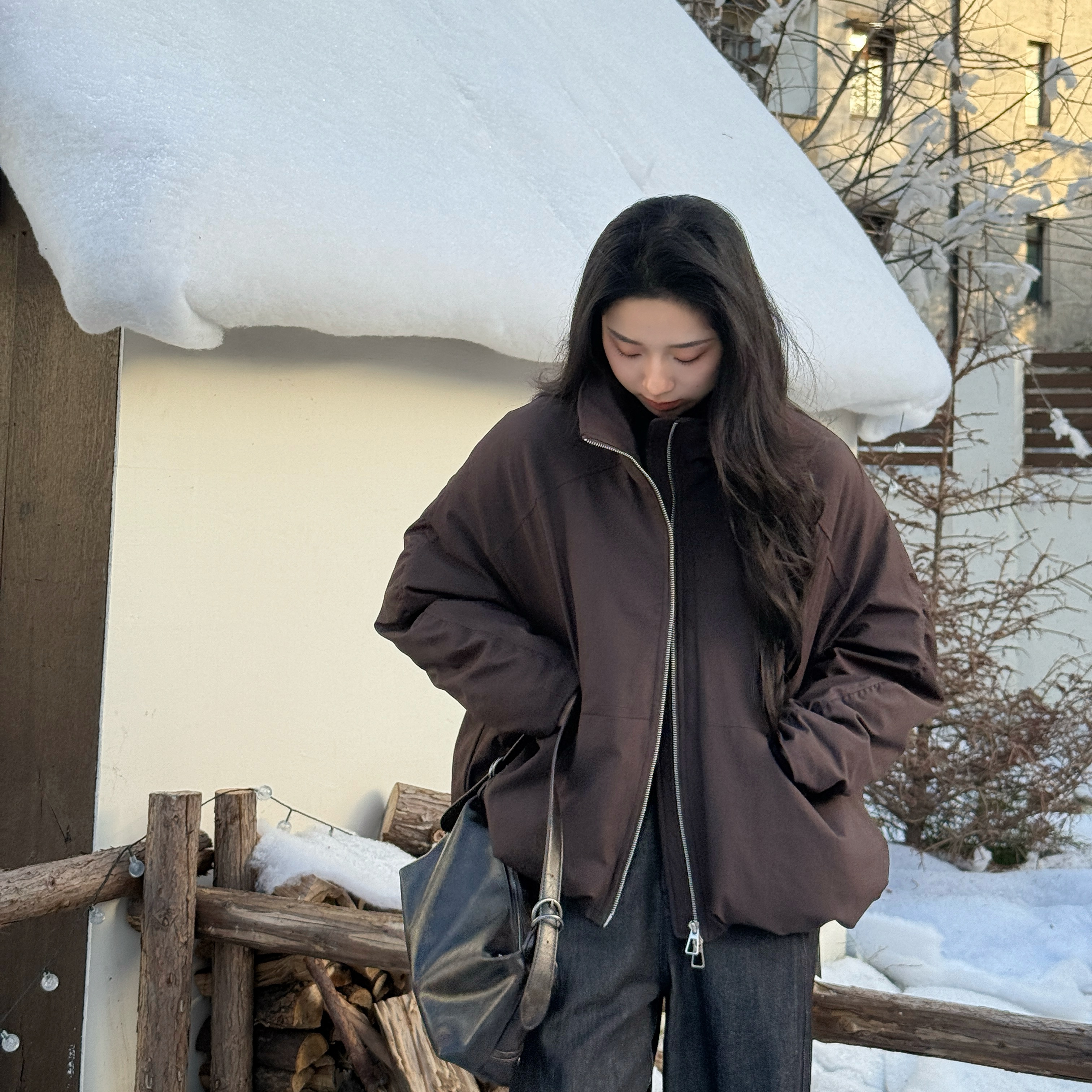 euri伯尔尼丨Downplus-90鹅绒真丝中空纱花苞大口袋羽绒服-MY6442