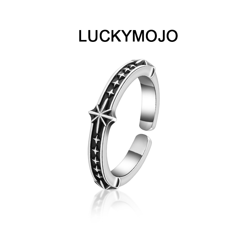 LUCKYMOJO 925银戒指 复古百搭流星戒指个性潮流小众情侣对戒男女