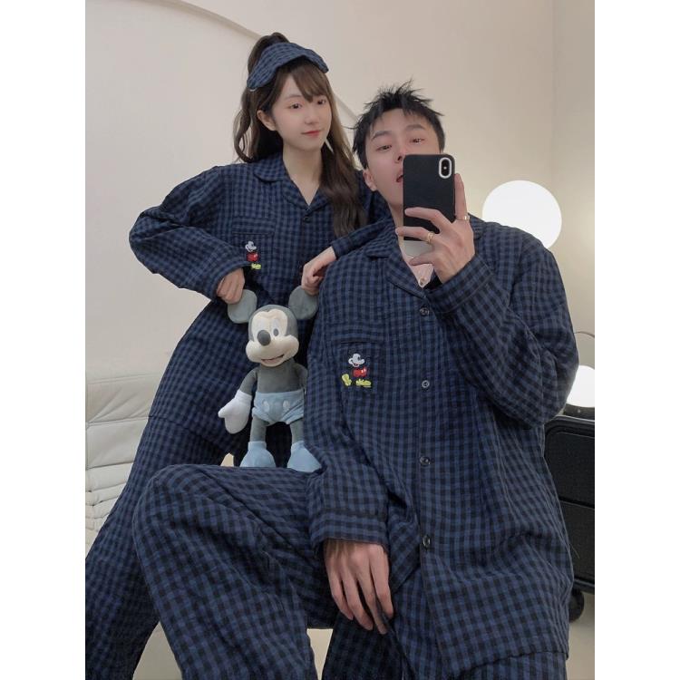 3105加肥加大300斤可穿泡泡皱情侣款高级感格子睡衣家居服套装