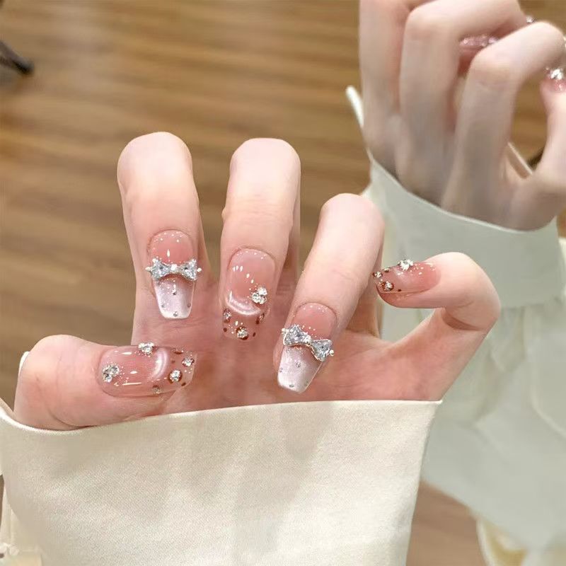 手工穿戴甲结猫眼豹纹粉嫩高级感显白ins甜美学生短甲美甲贴