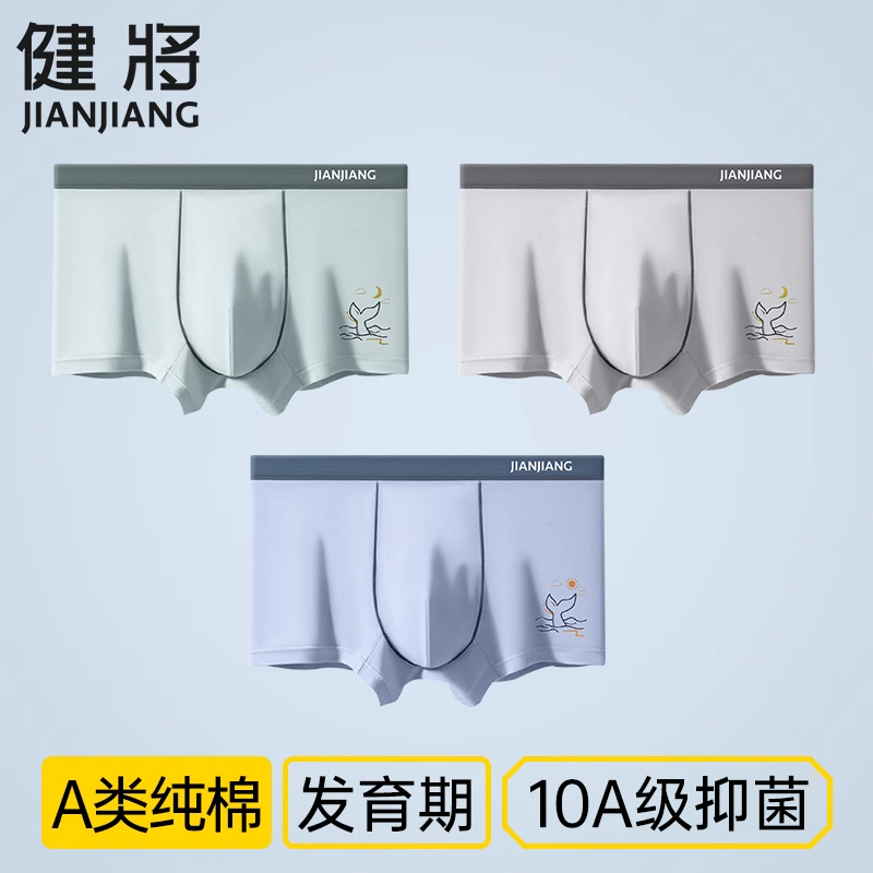 健将青少年内裤A类纯棉10A抗菌初高中学生发育期四角短裤秋季薄款