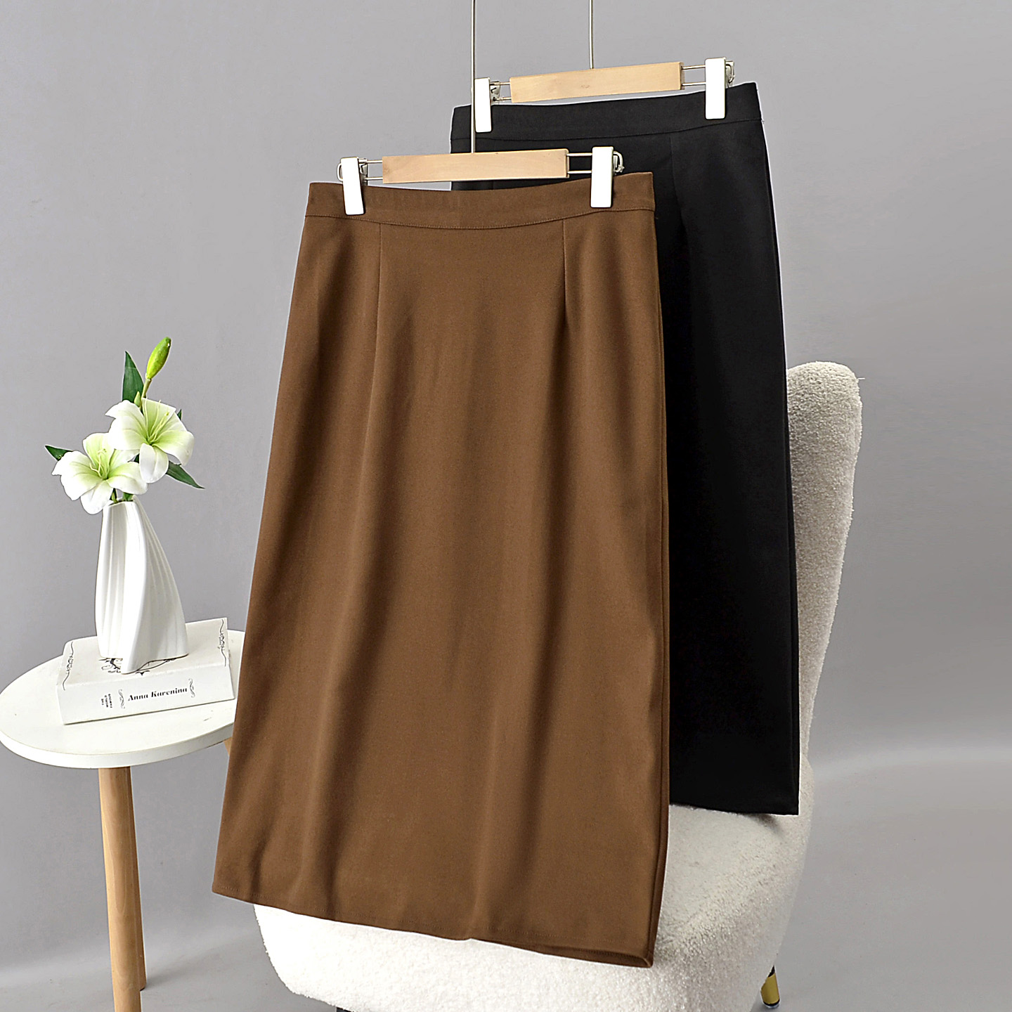 毛呢西装半身裙女秋冬大码胖mm高腰显瘦遮跨a字裙中长款包臀裙子