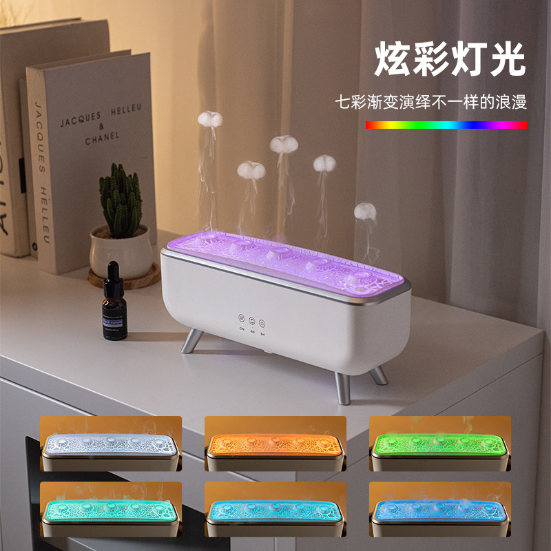 动感水母香薰加湿器静音解压家用办公室桌面七彩拾音律动加湿器
