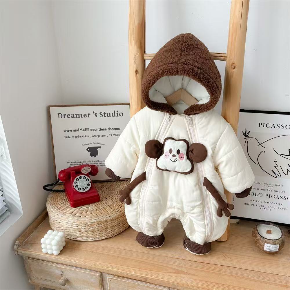 冬季款韩系儿童新款爬爬服可爱保暖男女宝宝小狗卡通加厚连体哈衣