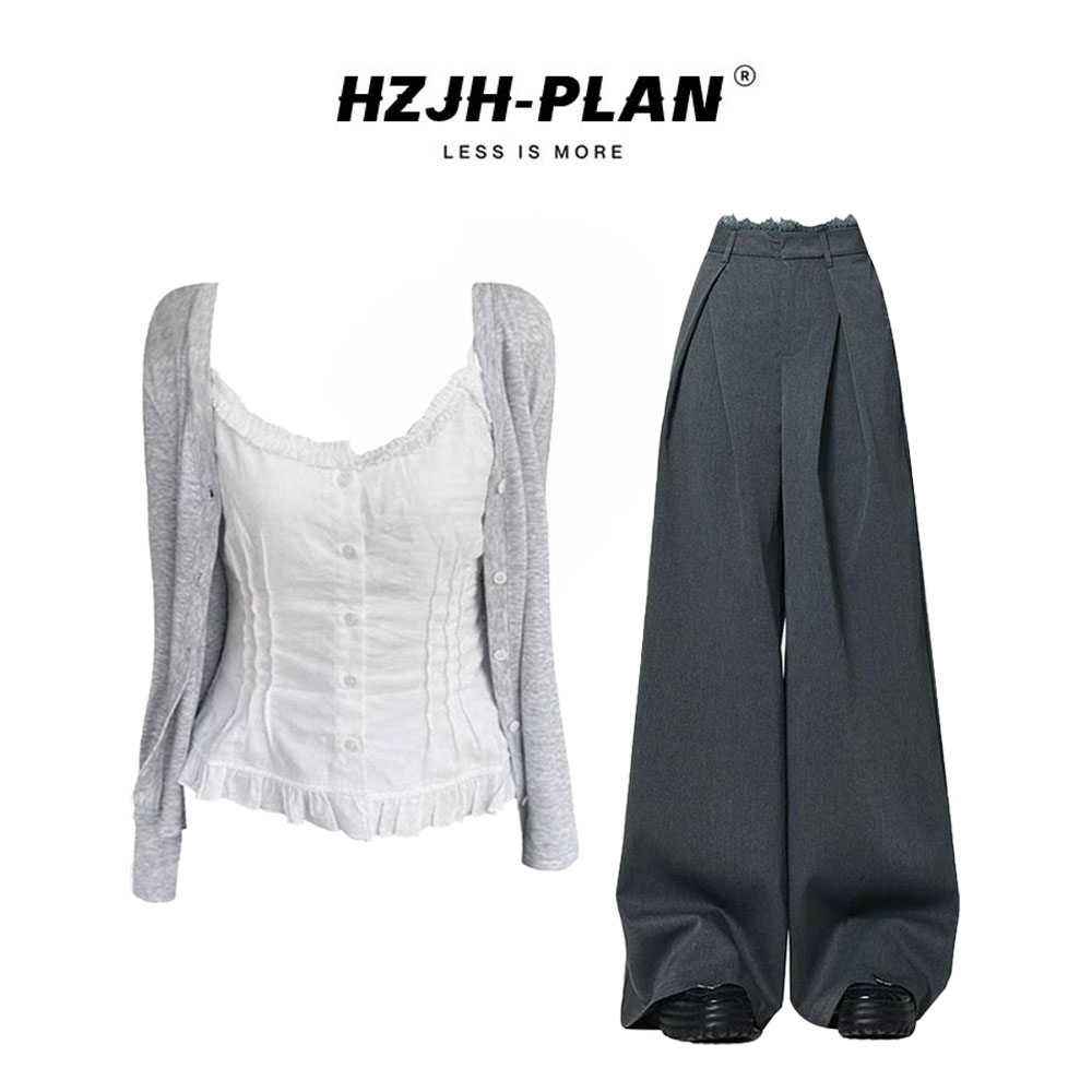 白色吊带防晒开衫外套女新款早秋轻薄上衣搭百搭休闲裤两件套