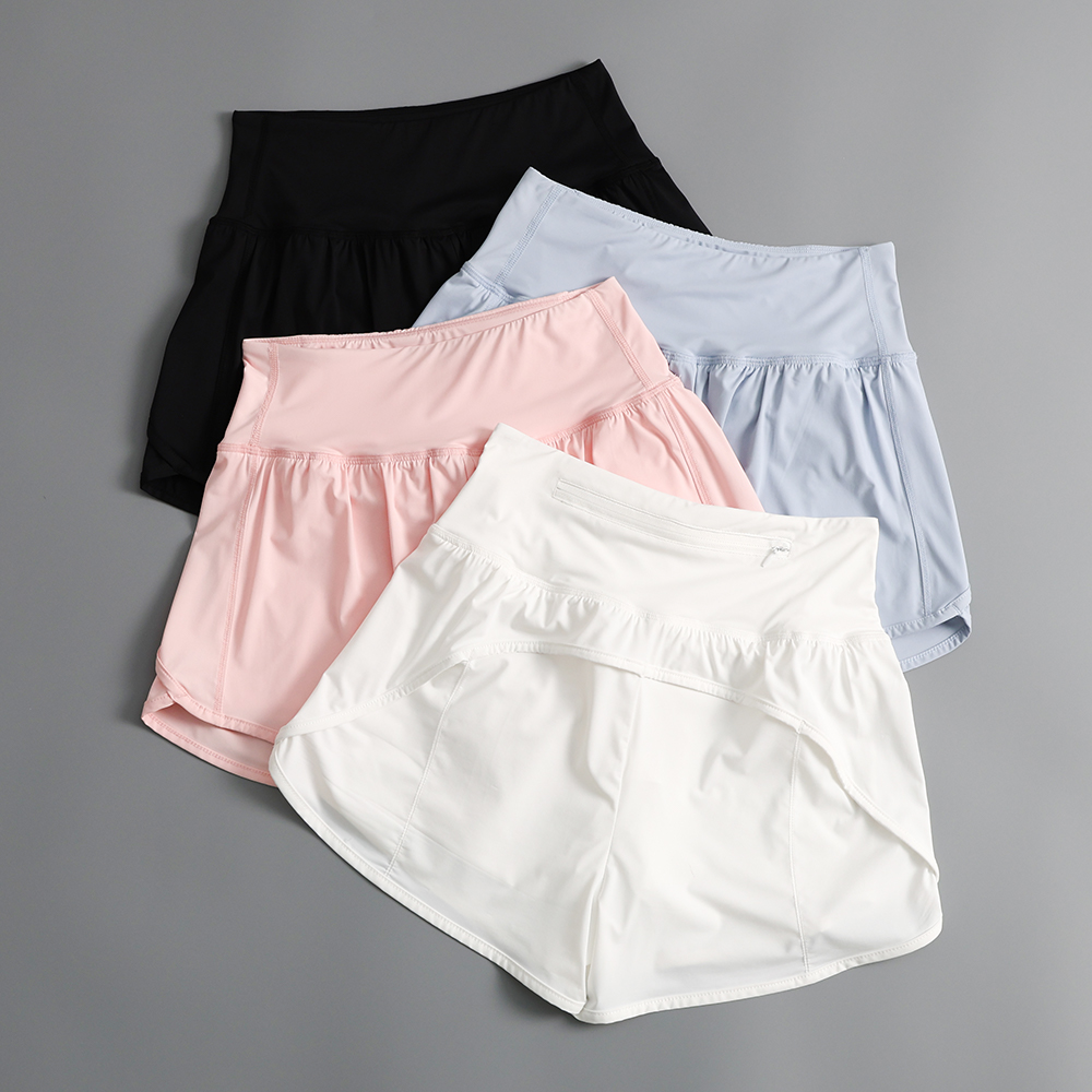 速干后腰带拉链口袋防走光短裤女修身显瘦弹力户外运动健身瑜伽裤