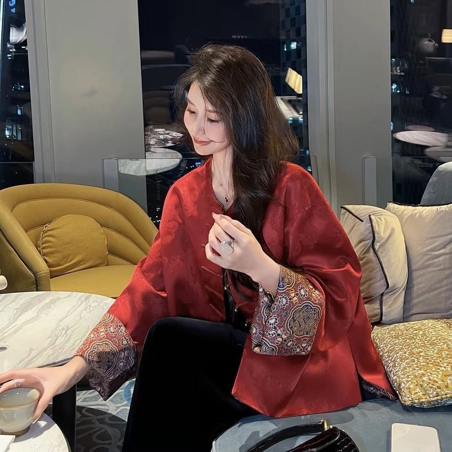 【店铺热销】高级感红色新中式国风外套女2025春秋季新款唐装高端盘