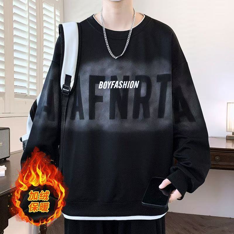 假两件卫衣男春秋季圆领重磅外套2025新款青少年潮牌早秋大码长袖