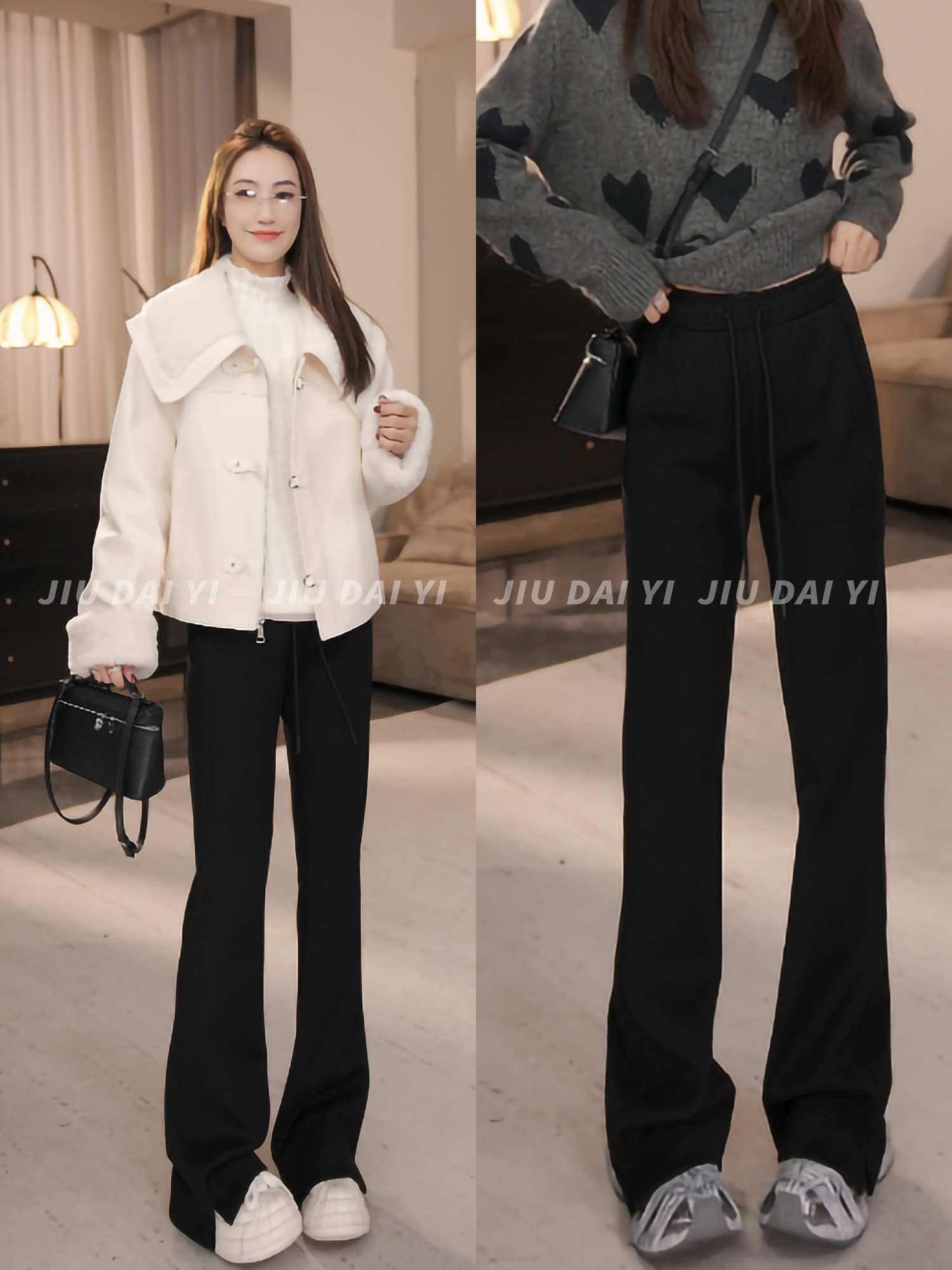 玖黛衣【长腿标杆】冬季韩版加绒~显瘦微喇卫裤子KZP45301 KZP45302