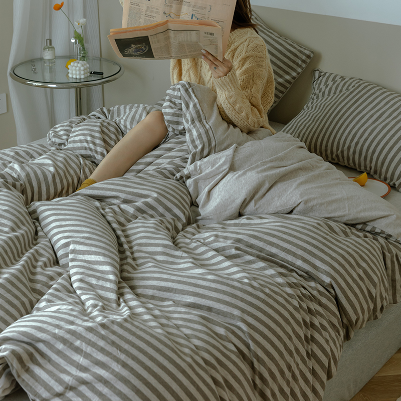 久寐JOMAY 全棉针织棉四件套日式天竺棉条纹四件套