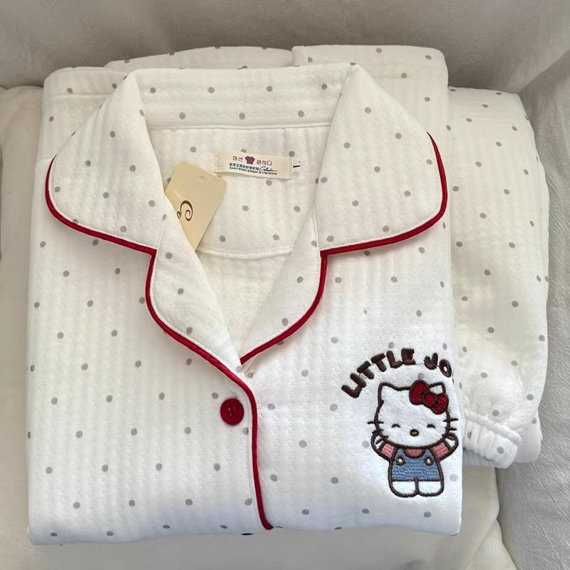 套装睡衣春秋长袖加厚保暖双层翻领卡通舒适秋季秋冬季日系空气棉