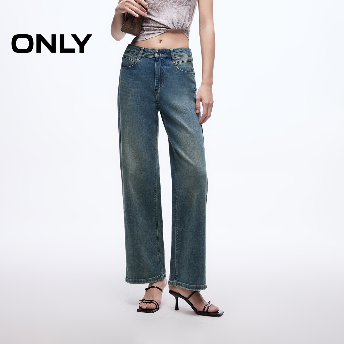 ONLY2025春季新款显瘦通勤磨白精致长裤直筒裤牛仔裤女|125132079