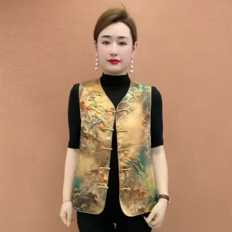 【锦绣江南】新中式国风马甲复古提花坎肩背心盘扣女装无䄂彩花马甲