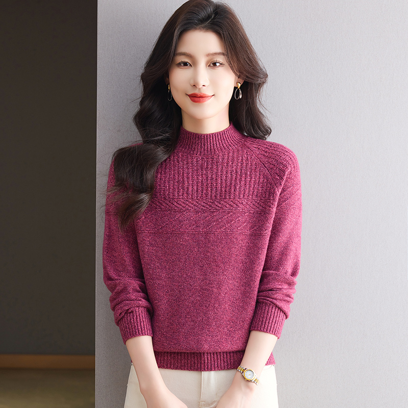 常规半高领纯色厚款中老年女装百搭女士时尚衫长袖洋气宽松加厚