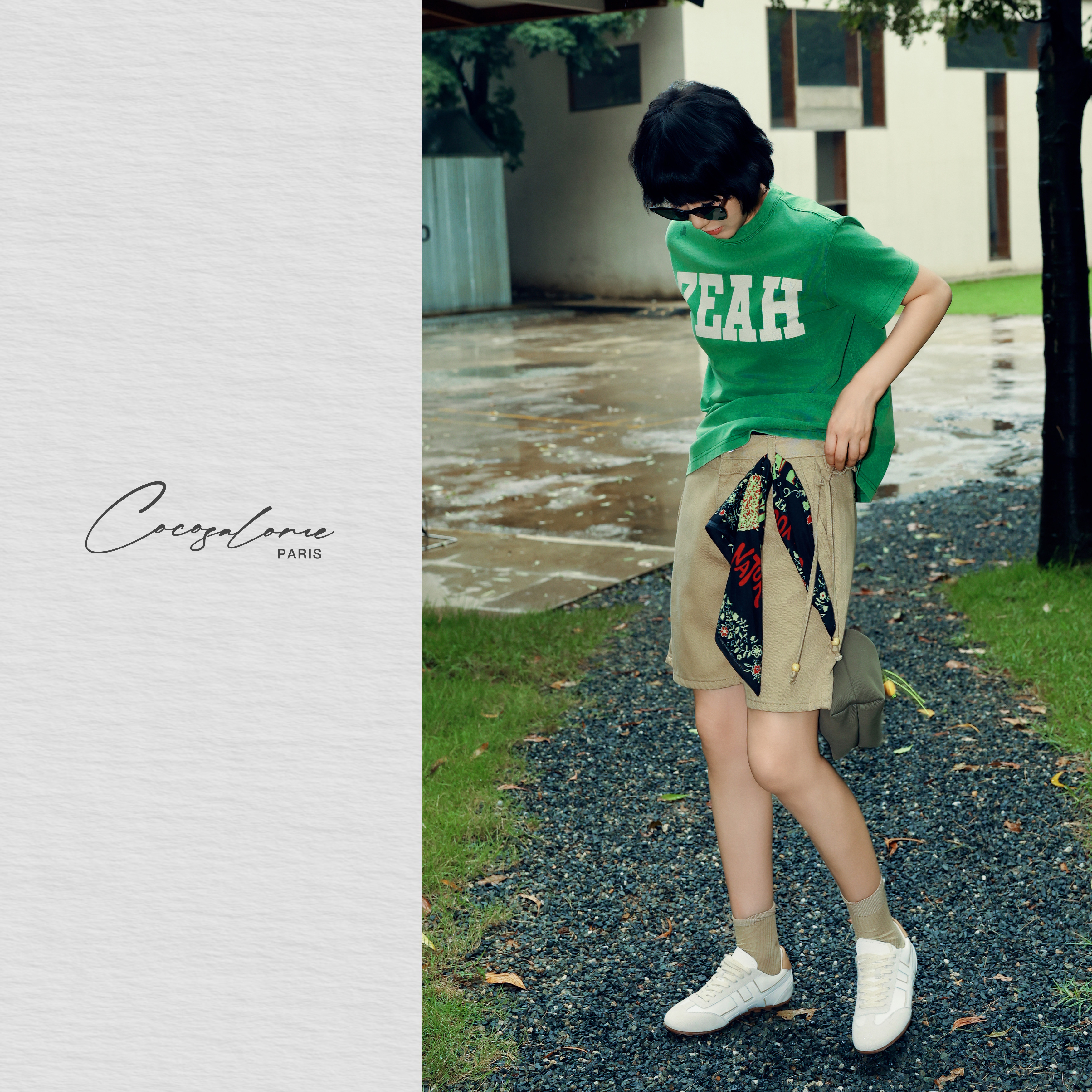 韩彬彬"摩卡慕斯"天丝+棉侧抽绳自由调节腰围垂感慵懒短裤2088-1