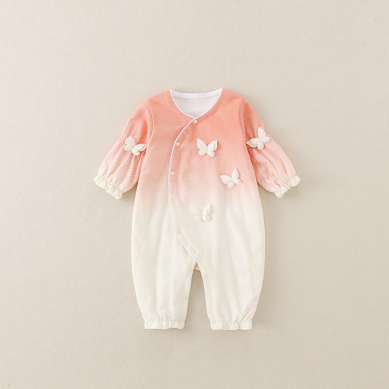 秋款双层渐变色蝴蝶A类哈衣连体衣婴童女宝宝婴儿童衣服爬服