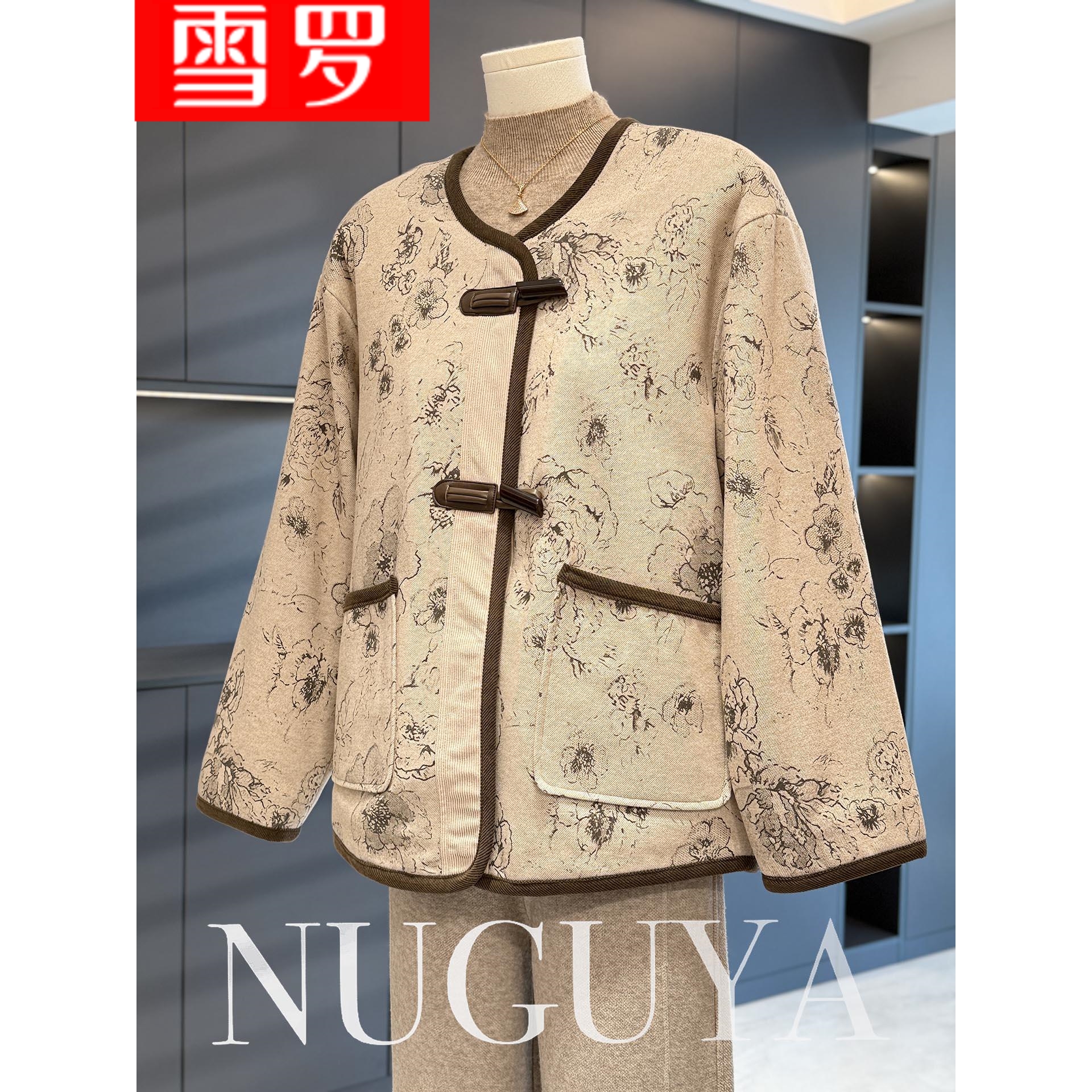 新中式国风妈妈装印花棉服外套秋冬中老年盘扣棉衣气质贵夫人上衣