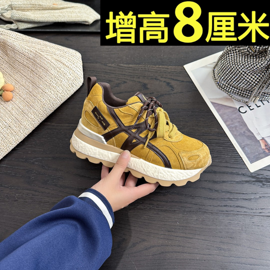 内增高8cm老爹鞋女款2025秋季新款透气运动鞋百搭厚底休闲鞋34码