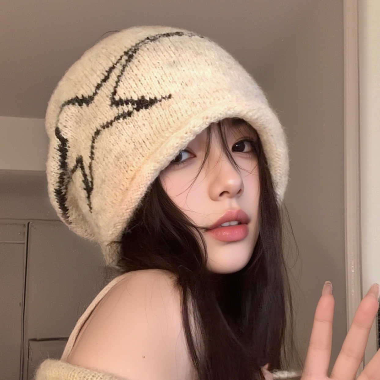 美式复古卷边针织堆堆帽大头围显脸小冷帽女款2025新款百搭毛线帽