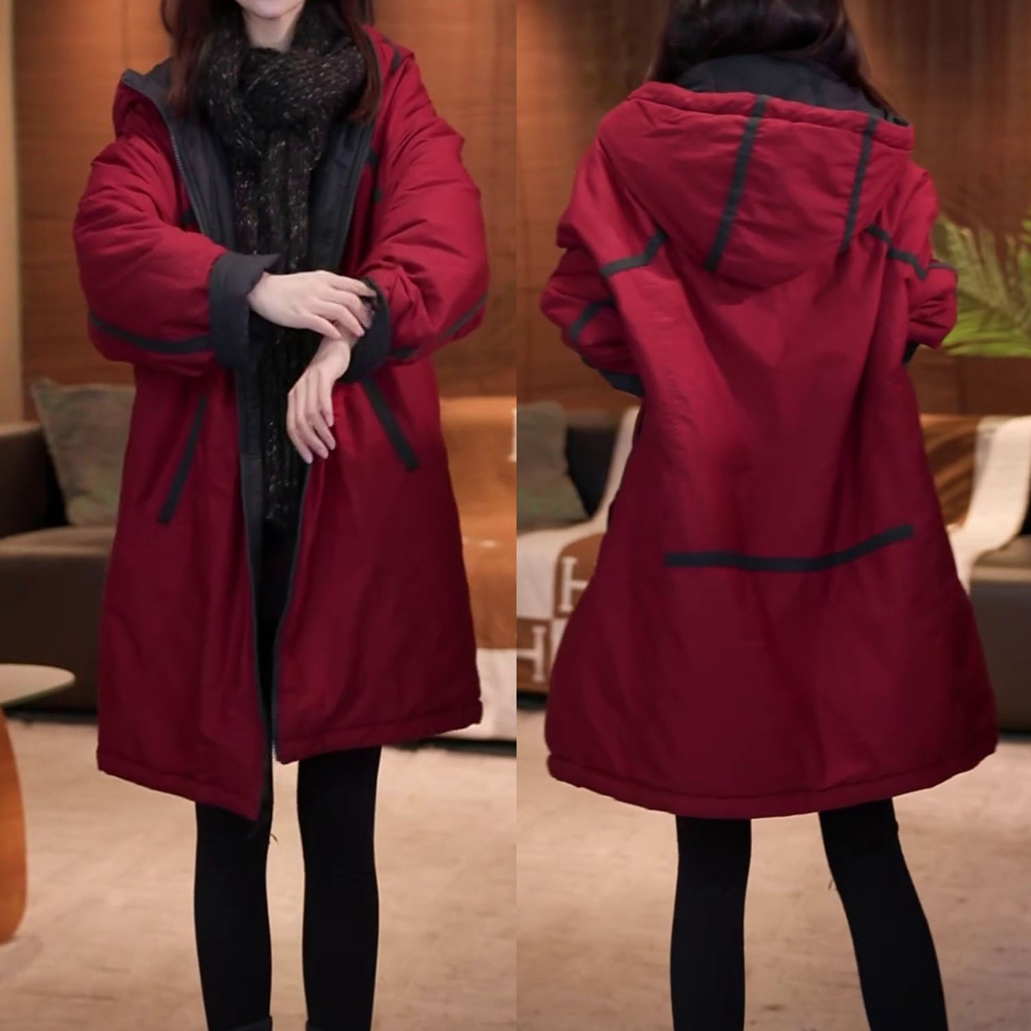 时尚休闲宽松显瘦加厚保暖棉衣2025秋冬季气质双面穿连帽棉服外套