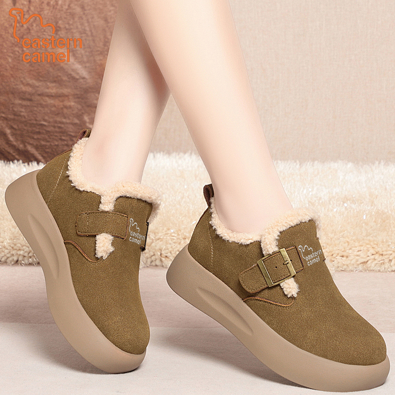 东方骆驼厚底加绒勃肯鞋女新款冬季防滑增高毛绒保暖雪地靴棉鞋