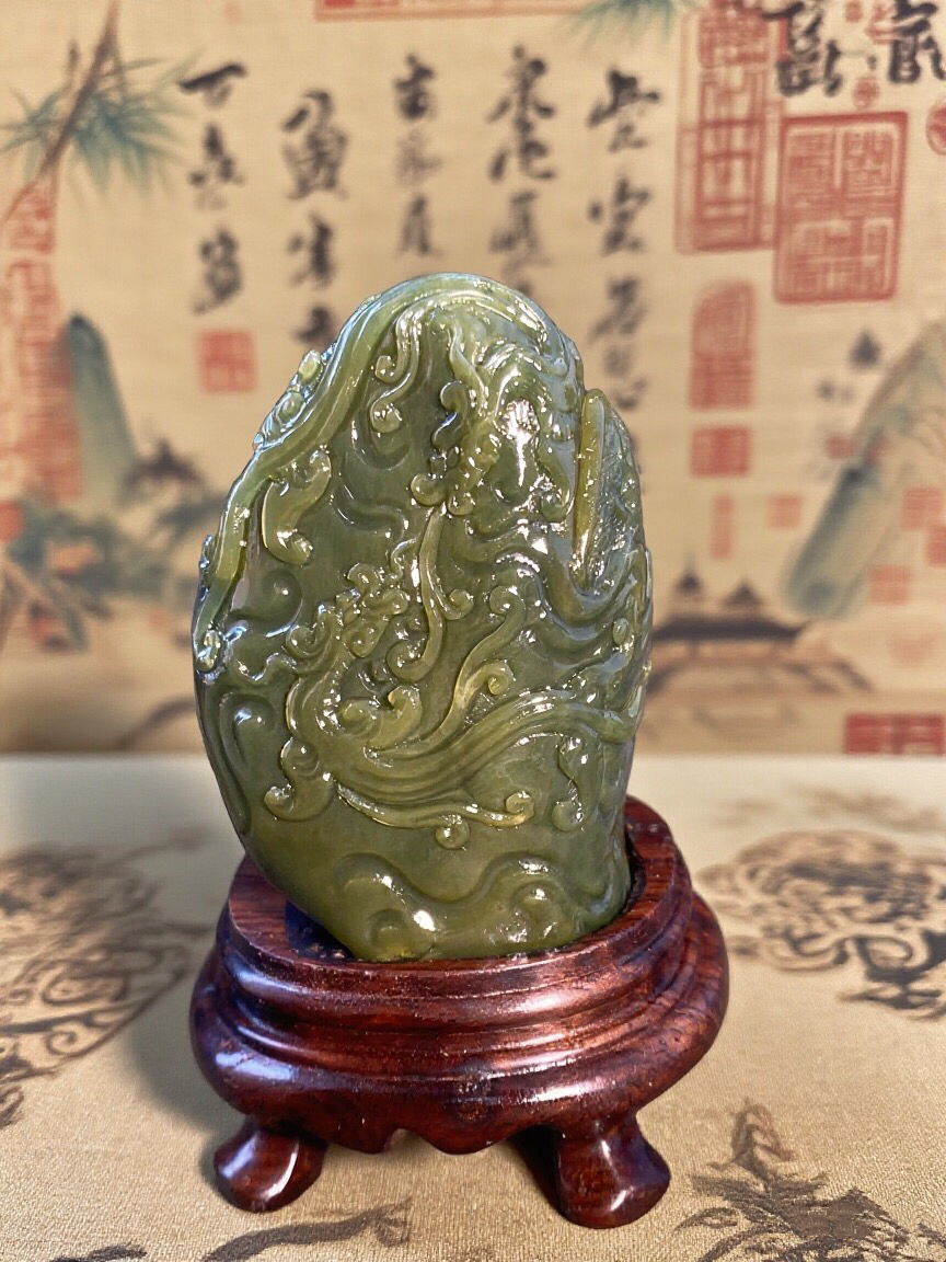 福建寿山石摆件文房古玩收藏绿田艺术品纯手工雕刻薄意田黄石印章