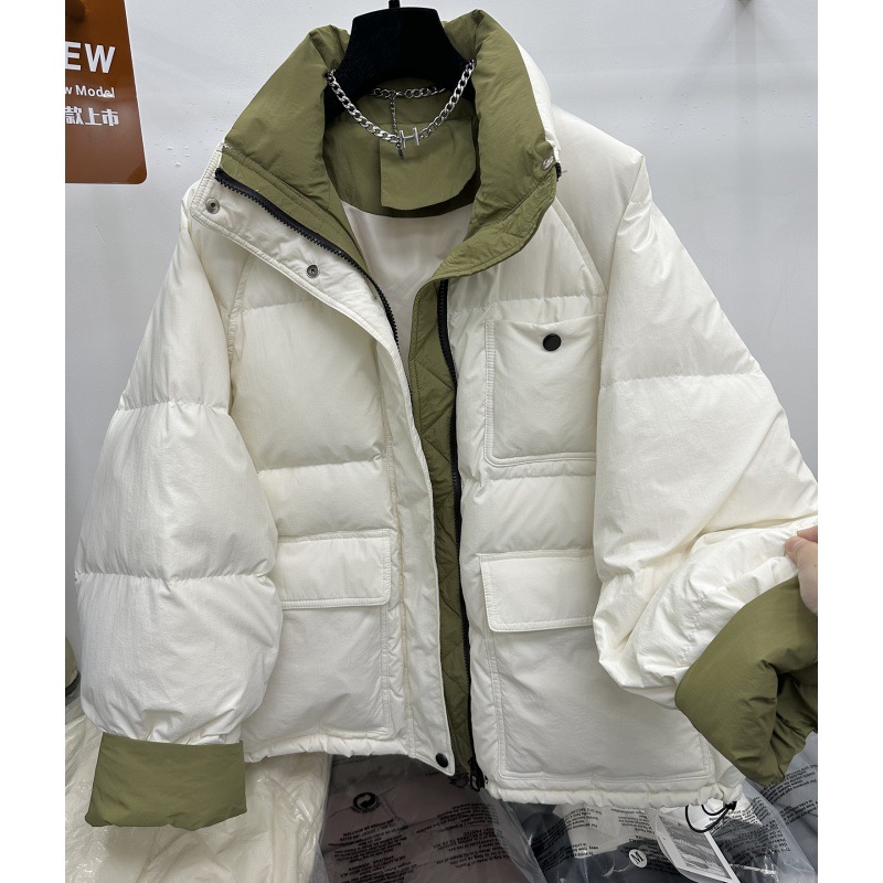 2025年冬季新款韩版立领撞色棉服女短款宽松高级感小个子加厚外套